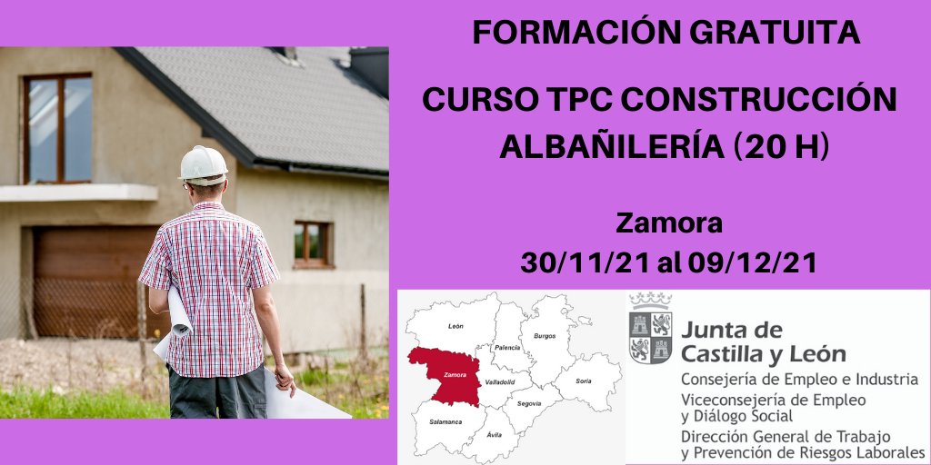 prevencionjcyl's tweet photo. #JCyL con la #PRL
#EventosPRL #PRL
Curso gratuito "TPC Construcción Albañilería (20 h)"
Organiza: #ASSLZamora en #Zamora
➡️ ATENCIÓN CAMBIO FECHAS: del 30 de noviembre al 9 de diciembre de 2021
INFO 👇
https://t.co/OPAQImF3eC
@Zamora24horas @eldiadezamora @news_zamora https://t.co/LWorPROvoC