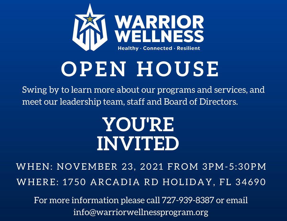 warrior_well's tweet photo. Please join us for our Open House on Tuesday November 23, 2021 from 3PM-5:30PM. Swing by to learn more about our programs and services, and meet our leadership team, staff and Board of Directors! #Community #CommunitySupport https://t.co/KR0acNpt7k