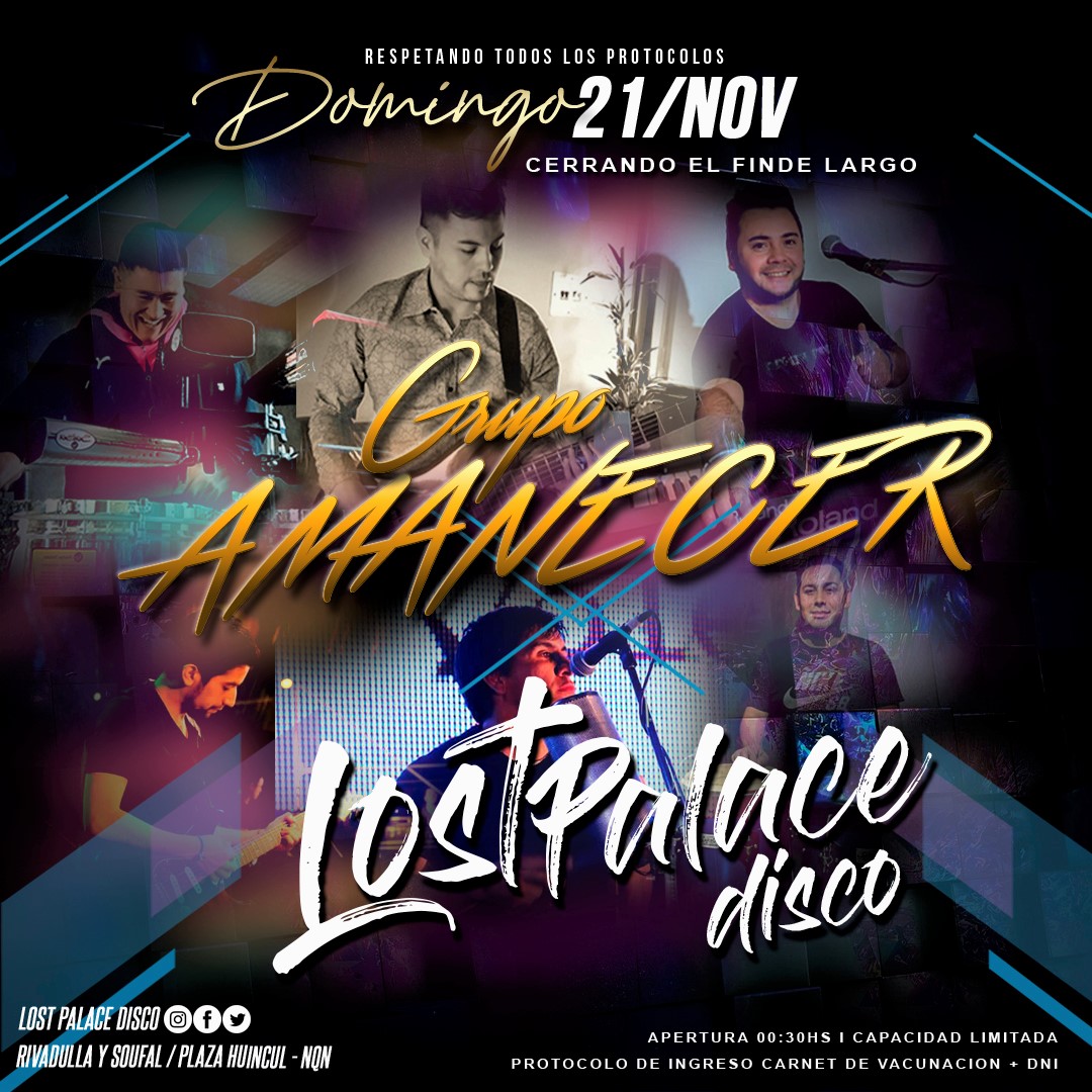 LostPalaceDisco's tweet photo. DOMINGOOO EXPLOTA LOST
CERRANDO EL FINDE LARGO
GRUPO AMANECER
INGRESO CON DNI Y CARNET DE VACUNACION
#SePoneLost #lostpalacedisco
RT https://t.co/nDdHx4V9E2