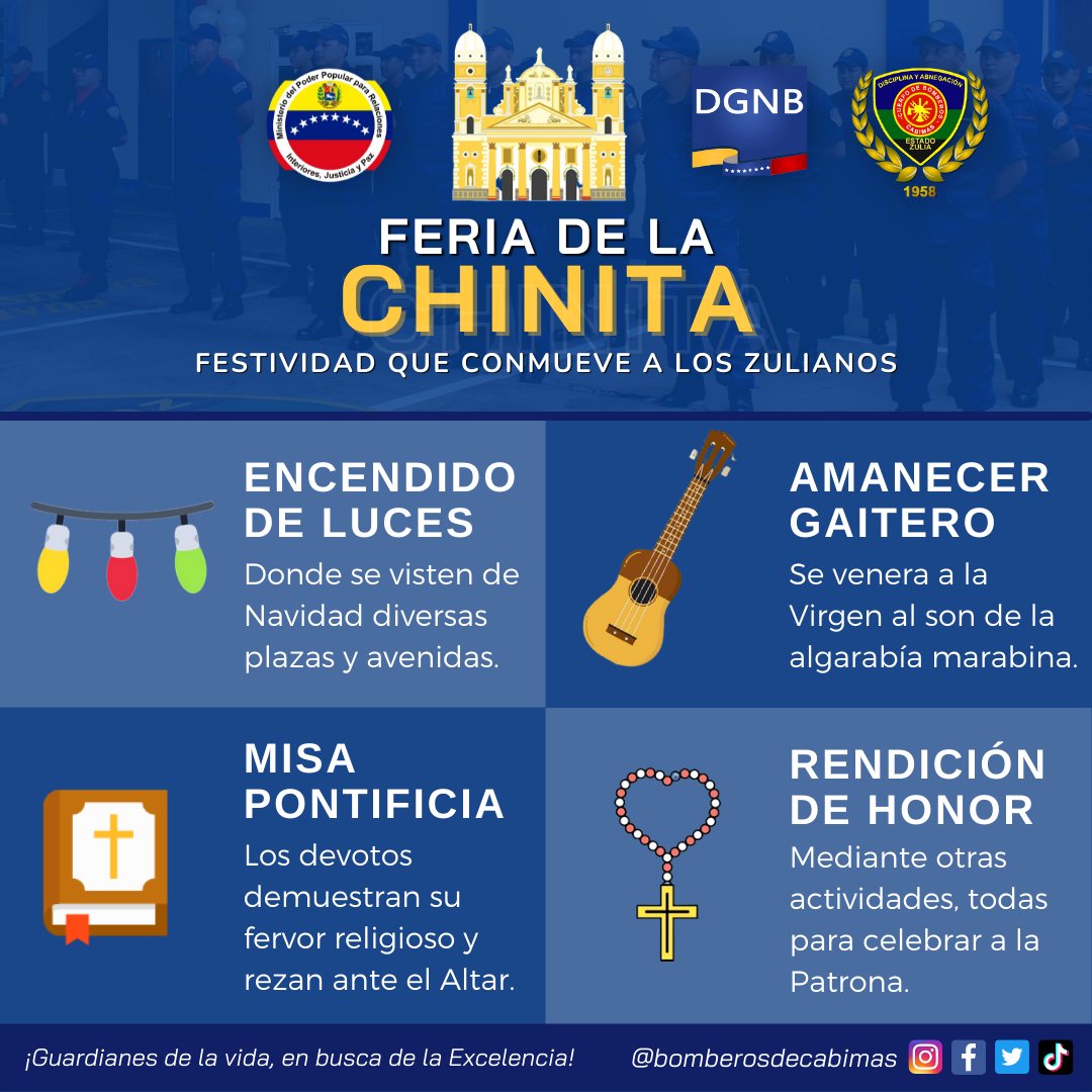 cbomcabimas's tweet photo. #17Nov Disfruta de las ferias 🎆 de Nuestra Señora del Rosario de Chiquinquirá de manera segura y responsable, siguiendo los lineamientos de bioseguridad pertinentes.
#feriadelachinita #cuerpodebomberos #covid #laprevencióneslaclave #sitecuidasnoscuidas #feriadelachinita2021 #CBC https://t.co/AnZt5dTBJY