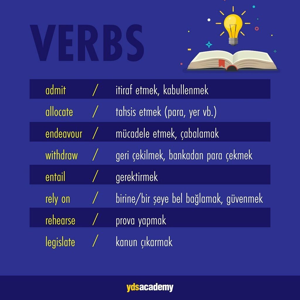 ydsacademytr's tweet photo. #YDS için yararlı olabilecek bazı fiiller.. 😊🤩
İhtiyacınız olabilecek filleri birlikte inceleyelim. 🤓
#ydsacademy #ingilizcerehberin #dilokulu #genelingilizce https://t.co/aQIGBswcU0 https://t.co/Fi11py78Xo