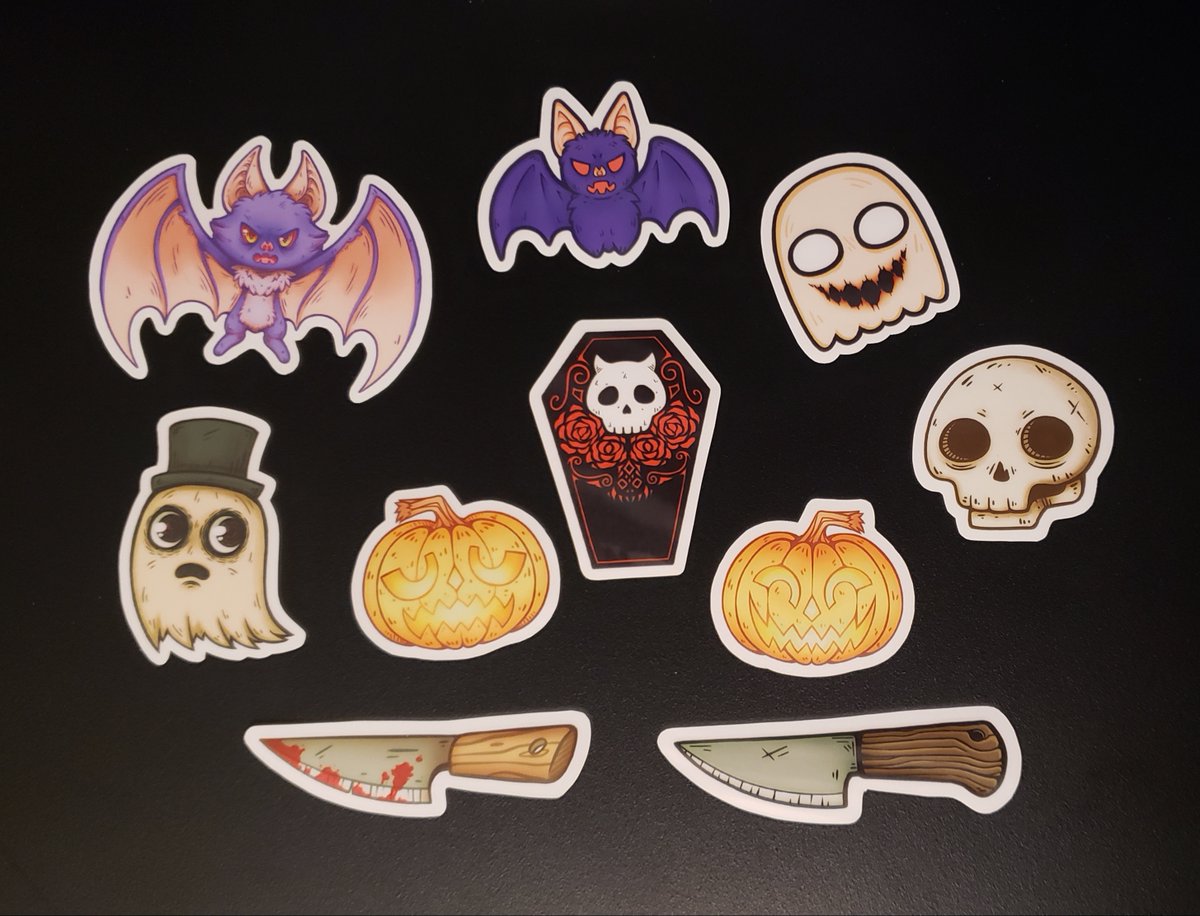 ablueberryheart's tweet photo. I got my spooky stickers from @crimsycreates !! They are so nice and glossy~ The coffin is my fav. Also! She drew me this wonderful fanart of my oc 😭 Thank you so much, I love it!! 💖 https://t.co/J9QqSchVOk