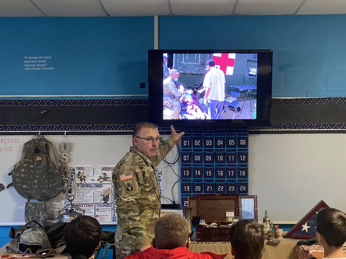 Great American Teach In Day! Mr. Derrick Reedy talking to the students about his experience in the Army while being deployed in Afghanistan. #Gati <a href="/LB_524/">Lisabeth Shoemaker</a> <a href="/CENMS/">Centennial Middle STEM Magnet School</a> <a href="/swcarrol/">Scotty Carroll</a> <a href="/SharonM52307424/">Sharon Morris</a>