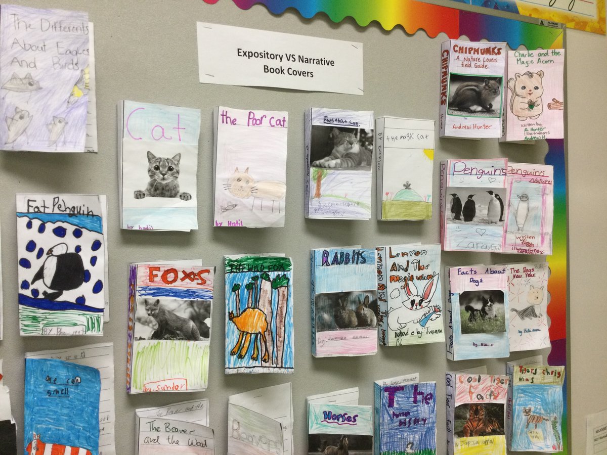 MrHuntersClass's tweet image. Students selected an animal to research and then showed their understanding by designing book covers to show how the topic might be developed as an expository or narrative text.