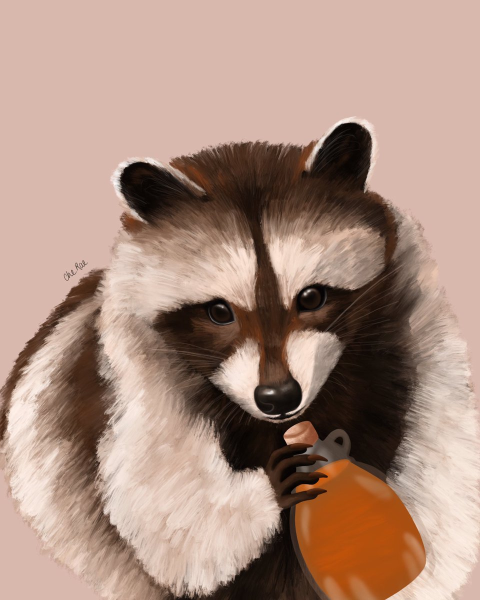 A raccoon drinking a bottle of maple syrup, typical Canadian dude 😉🍁