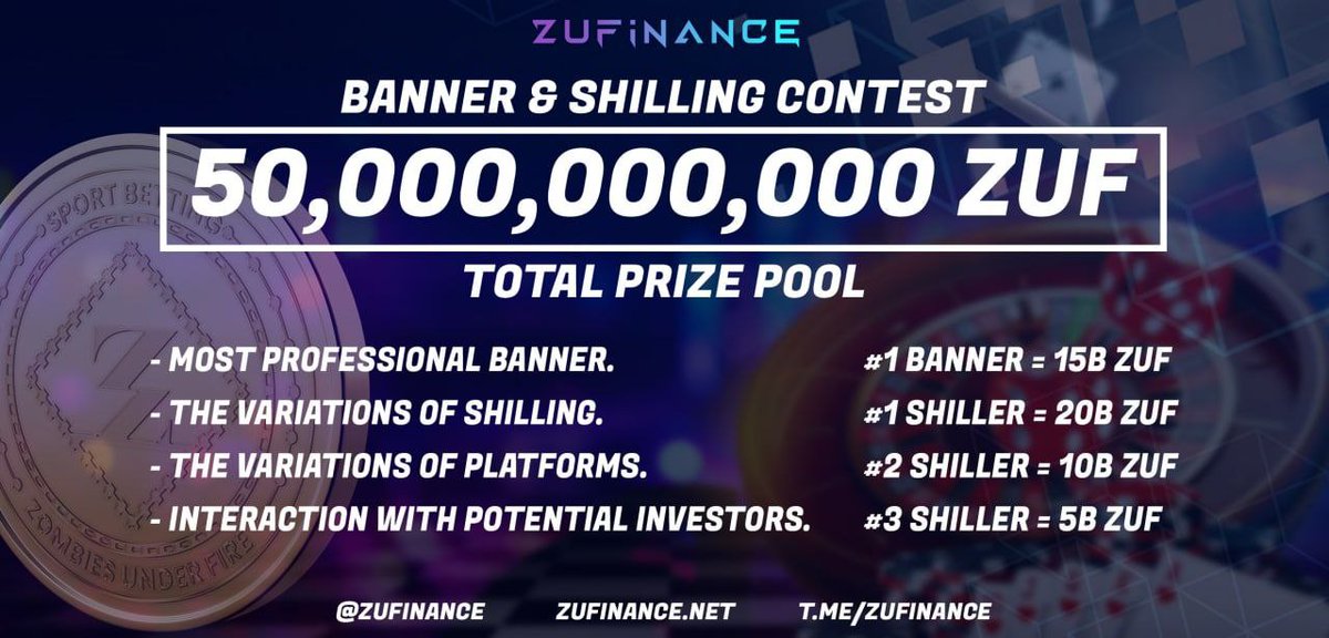 📢 #ZuFinance Official shill and Banner Contest! 🔥 Let's go !

💰 Total Prize pool: $1250,- at this Marketcap. Imagine x10. 🤑

Join our telegram for more info: t.me/zufinance  🚀

🔄 Retweet this post.

#Giveaway #Zuf #bscgem #bscgems #BinanceSmartChain #bnb #100xgem
