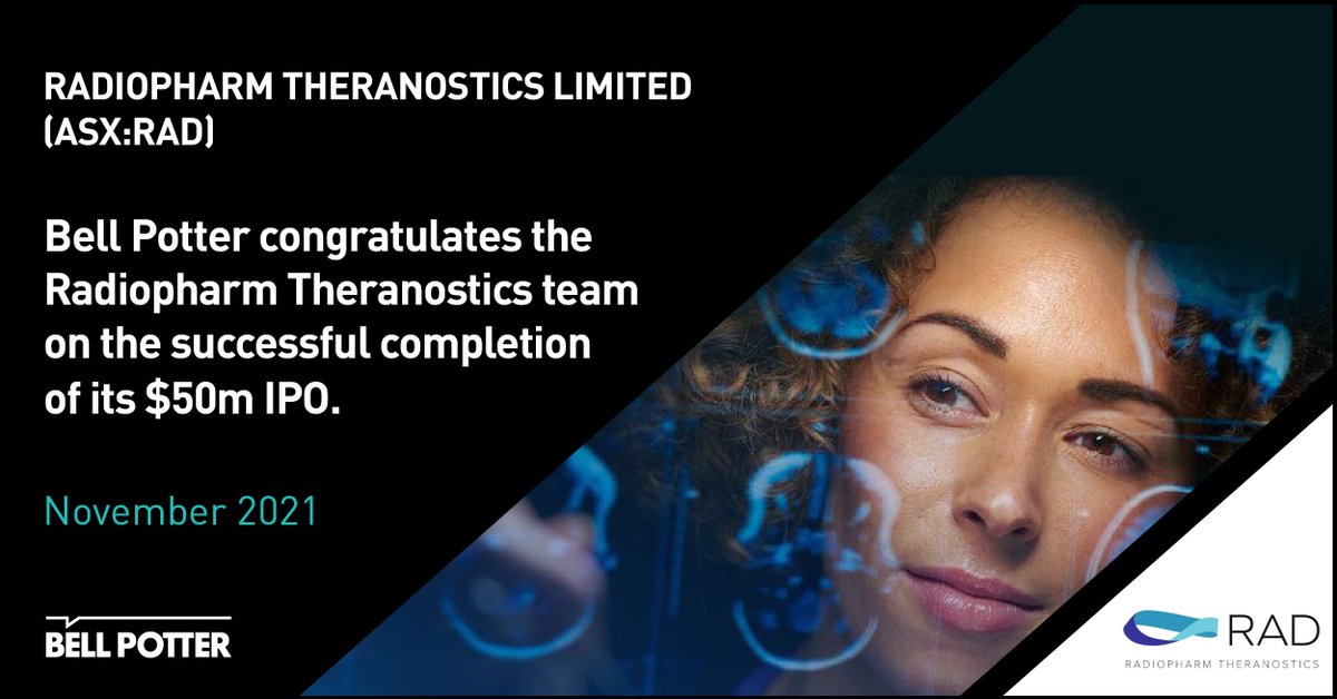 Bell_Potter's tweet photo. Bell Potter wishes to congratulate @TeamRadioPharm on successfully listing on the ASX (ASX:RAD) through a $50m IPO. The company is developing radioactive drugs to treat a variety of cancers.
#ASX #IPO #BellPotter #RadiopharmTheranostics https://t.co/kOaQEqSruk