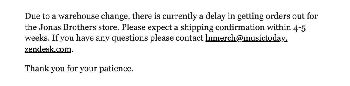 Lol what's the point of Jonas brothers selling Christmas merch when it won't arrive before holidays?