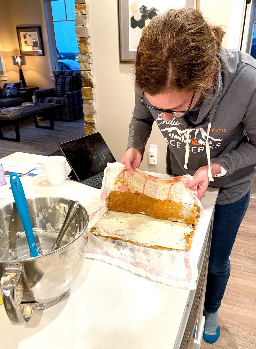 Bookdevotee's tweet image. Dr. Bri made Ina’s pumpkin roulade for one of our Thanksgiving desserts. Meanwhile, here at altitude in Winter Park,  my pecan and apple pies exploded in the oven (another gastronomic catastrophe for me). @inagarten @joha