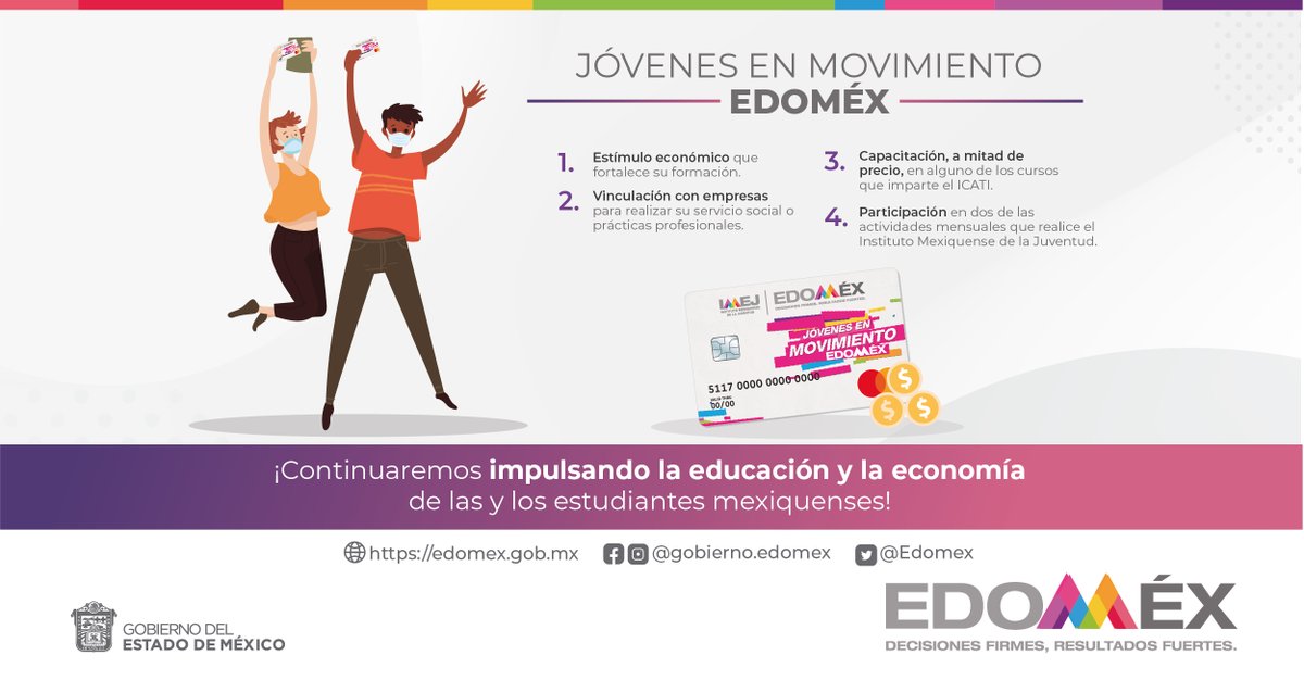 Edomex's tweet photo. Más de 6 mil estudiantes mexiquenses recibieron por primera vez la tarjeta del Programa #JóvenesEnMovimientoEdoméx, que los impulsa para que continúen con su formación. https://t.co/Xce3y9uOG7