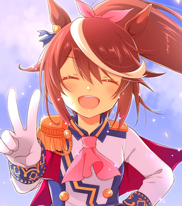 トレーナー!
ボクの走り、最高にカッコ良かったでしょ?✨

#いい笑顔の日 #ウマ娘
#トウカイテイオー 