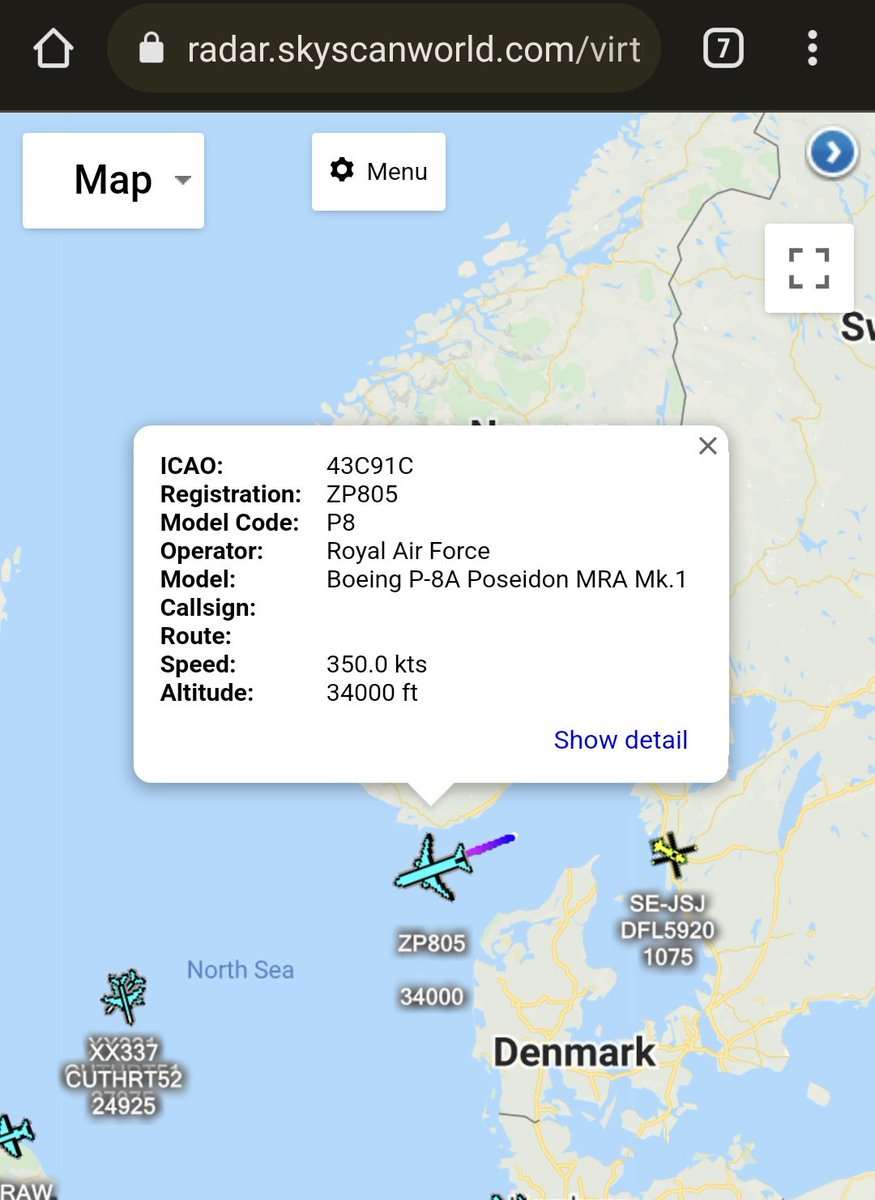 scan_sky's tweet photo. #RAF - Boeing P-8A Poseidon MRA1 - #ZP805 - #STGRY02

Routing Back To RAF Lossiemouth 🏴󠁧󠁢󠁳󠁣󠁴󠁿 From A Tasking Over The Skagerrak (Between Denmark 🇩🇰 &amp; Norway 🇳🇴) https://t.co/kmiptoDcxB