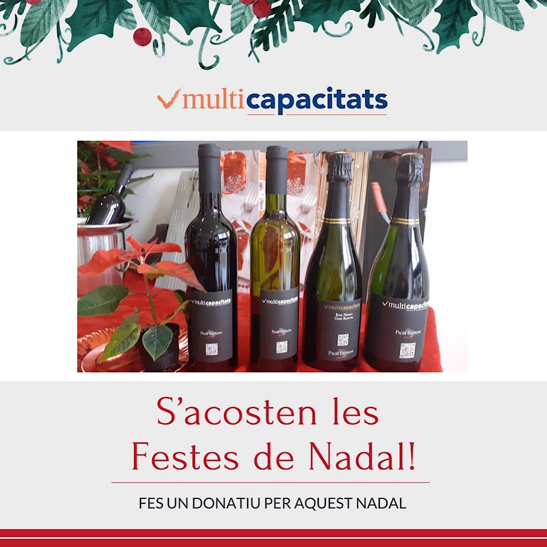S’acosten les Festes de Nadal 🎄 
Us recordem que tenim disponibles els nostres Caves i Vins Solidaris, etiquetats amb caràcter Universal 🌏
Us recordem el donatiu de cada ampolla i caixa per si voleu anar fent les vostres comandes!!! 😊
multicapacitats.com/cava-vi-multic…
#nadalsolidari