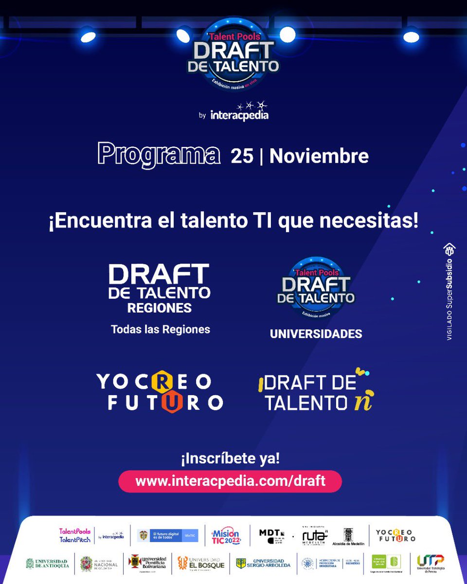 talentpitch_'s tweet photo. Talento TI SI HAY y nosotros lo tenemos🧑🏽💻🙌🏼🤩 ¡haz parte del evento en el que tú organización podrá conectar con el talento que tanto busca!
¿Listo para movilizar el empleo del país? Participa en el #DraftDeTalento 💻 Inscríbete aquí 👉🏽 https://t.co/WdHIZ2NzVX https://t.co/WmRW4ISSRX