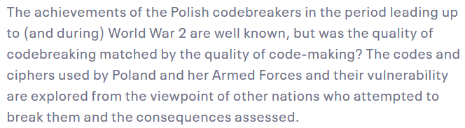 bartbuk's tweet photo. Link to the registration page for #DermotTuring's 12th Feb online talk at the Polish Institute of Military History (@ltd_polish) re Polish code-making in turn, rather than Polish code-breaking:
https://t.co/n34kWQlIw6 https://t.co/UQ7m7aK783