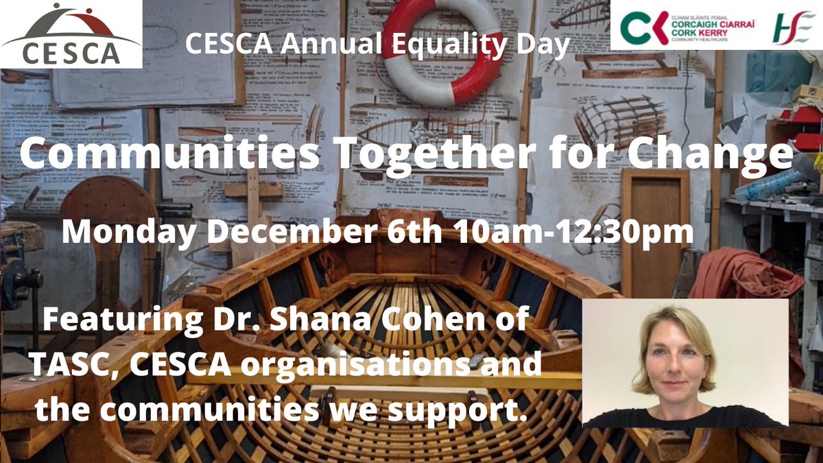 CorkCesca's tweet image. Our upcoming Equality Day is taking shape &amp;amp;we are delighted to announce that Dr Shana Cohen from @TASCblog will be joining CESCA &amp;amp; the communities we support to consider the importance of community in addressing the inequalities exposed during the pandemic eventbrite.ie/e/203882476977