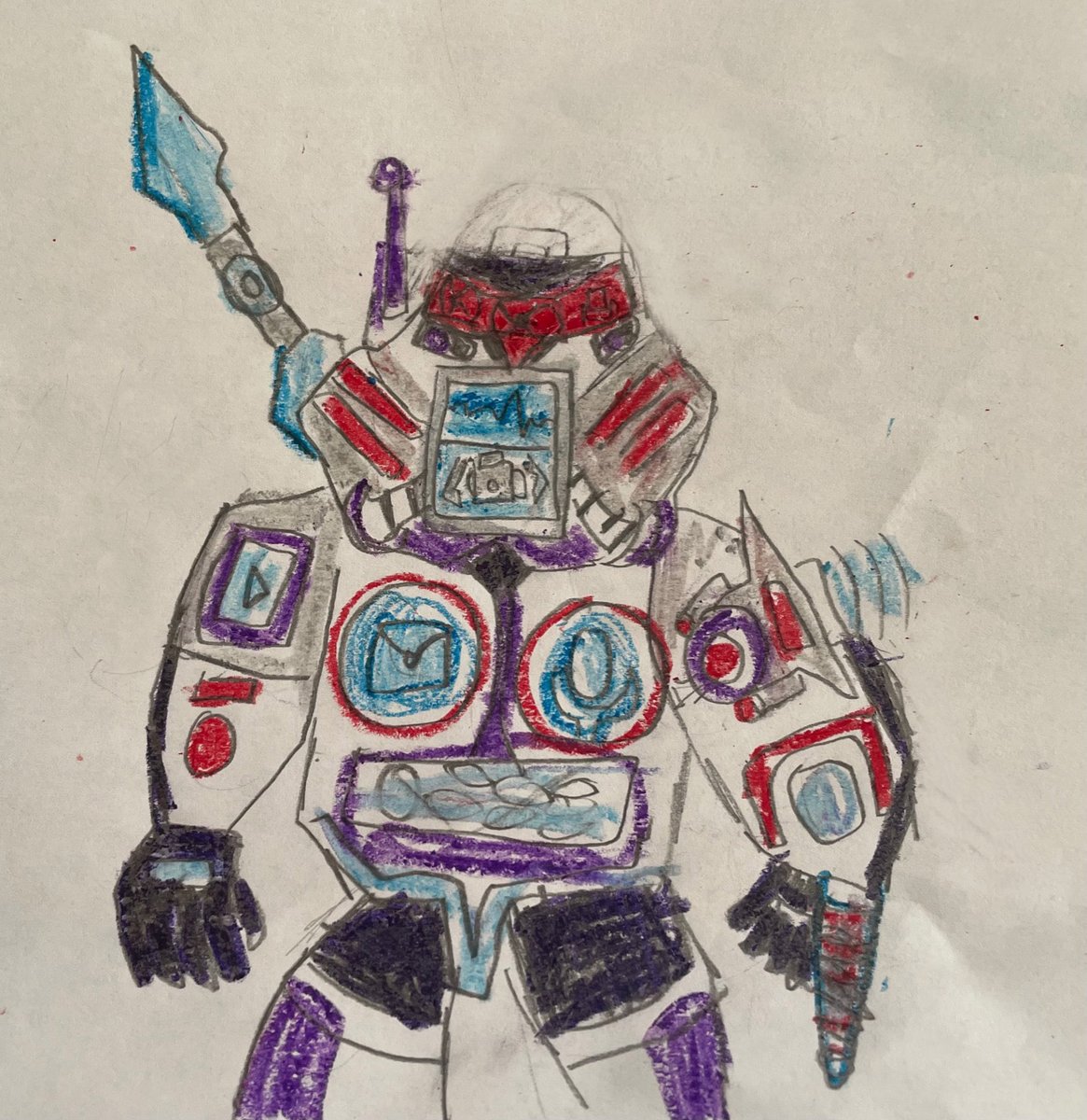 AlexRadin111's tweet photo. Here's my son Judah's 4th Meka for the #MEKAVERSECREATIVE contest. This one is called "Main Frame". I actually took this as inspiration to bring it to life digitally so I will post that one next. Find out more about the contest at https://t.co/2CBwTuYEfr https://t.co/ISiIhMj99m