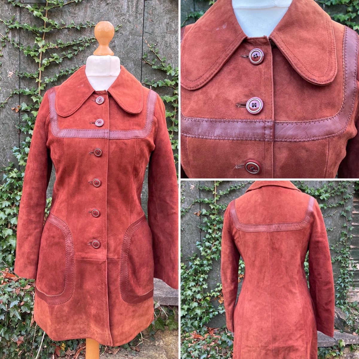 Hello my little #vintageshowandsell peeps , it’s been a while but I’m back for the Wednesday group hug this time , coming soon fab #1970sStyle #suedecoat #modcoat  iconic #vintagecoat #GINGERMINTVINTAGE leather trim - UK12, US8 #Classic70s #VintageFashion #70s #slow-fashion