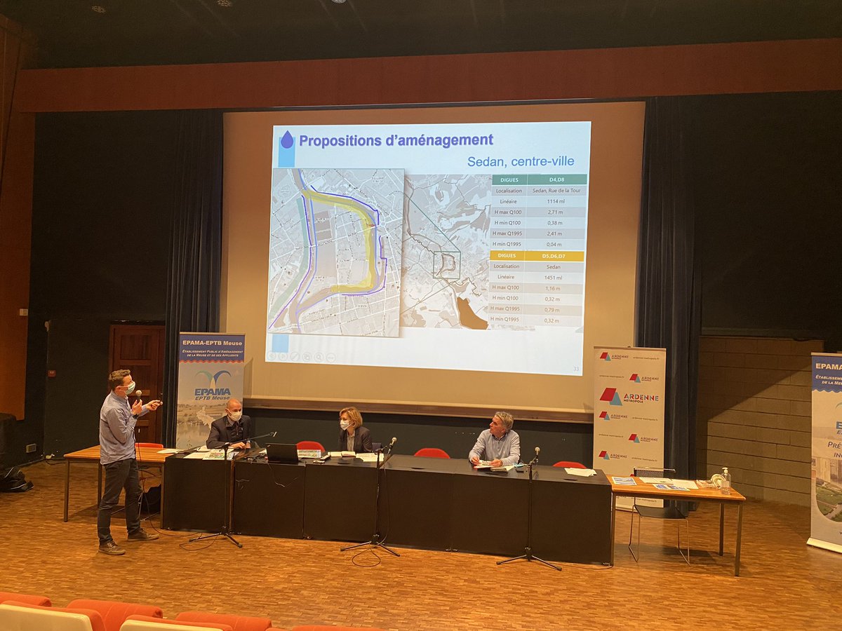 villedesedan's tweet photo. Dans le cadre du Projet pour la Protection contre les Inondations et la Restauration des Cours d’Eau du Pays Sedanais, le Maire @HerbillonDidier a participé à une réunion publique présentant les coûts des projets qui seront menés par #EPAMA qui pourraient dépasser les 22M d’€ https://t.co/oJflyHkSls