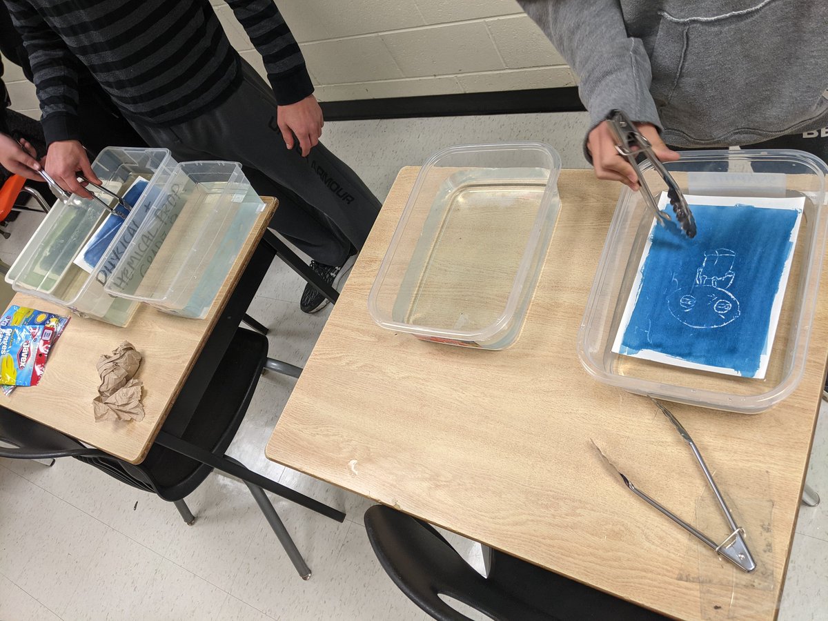 MsSchindel2017's tweet photo. Today in digital photography class @BayridgeSS_LDSB we tried our hands at the analog! Our #cyanotype prints turned out lovely despite many a set-back. Amazing #problemsolving and #creativethinking from these #resilient 11/12 students!! #AWQ3O4M #photography 📸🌀💙💠📘🔵🔷 https://t.co/jPoExcuqBS
