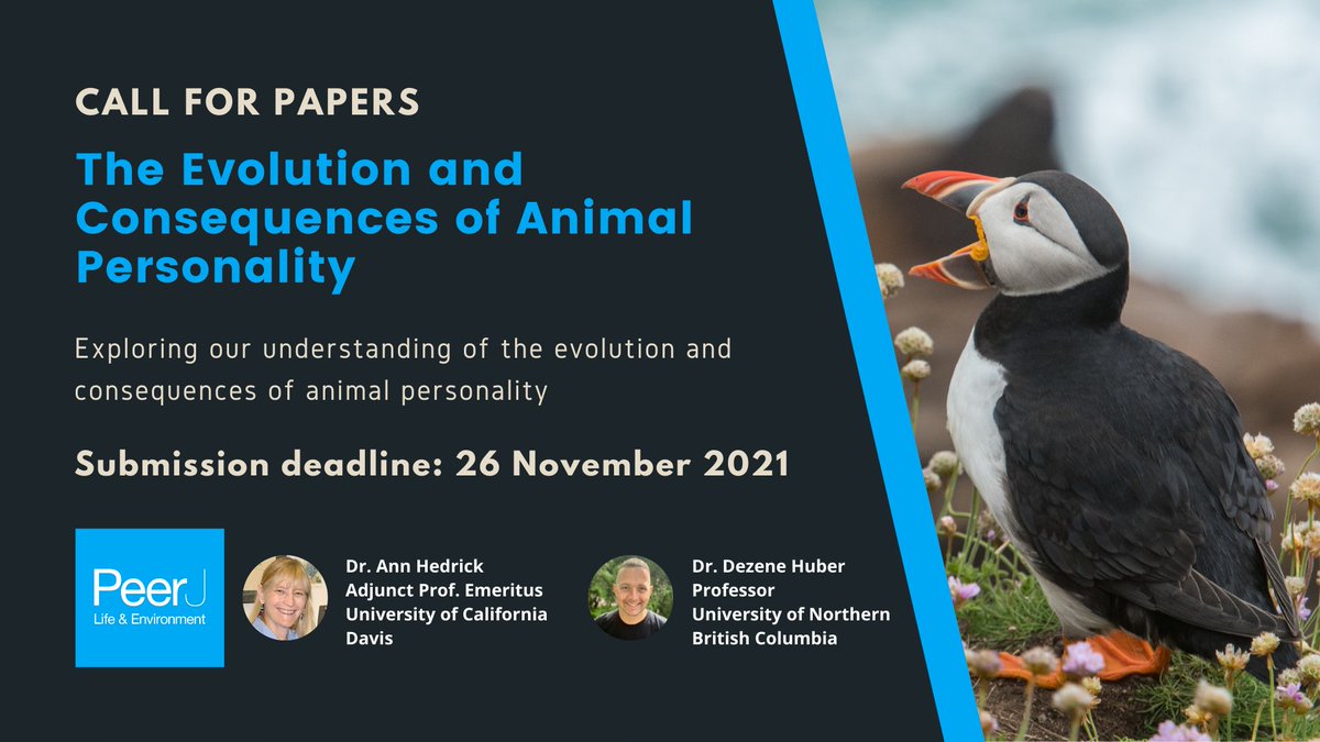 thePeerJ's tweet photo. Only 3 Days remain to submit to the @PeerJLife Special Issue “The Evolution and Consequences of Animal Personality”. Submit now to maximise the visibility and impact of your research https://t.co/Y6vCr6Sm6y
#animalpersonality #animalbehaviour #animalevolution https://t.co/Jwpsp0kG90