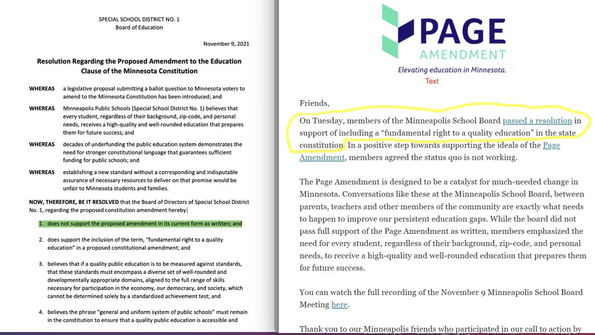 On 11/9 <a href="/MPS_News/">Minneapolis Public Schools</a> Board passed a resolution that does not support the <a href="/PageAmendmentMN/">PageAmendmentMN</a>. IDK why the <a href="/PageAmendmentMN/">PageAmendmentMN</a> folks sent out a letter implying that we do.