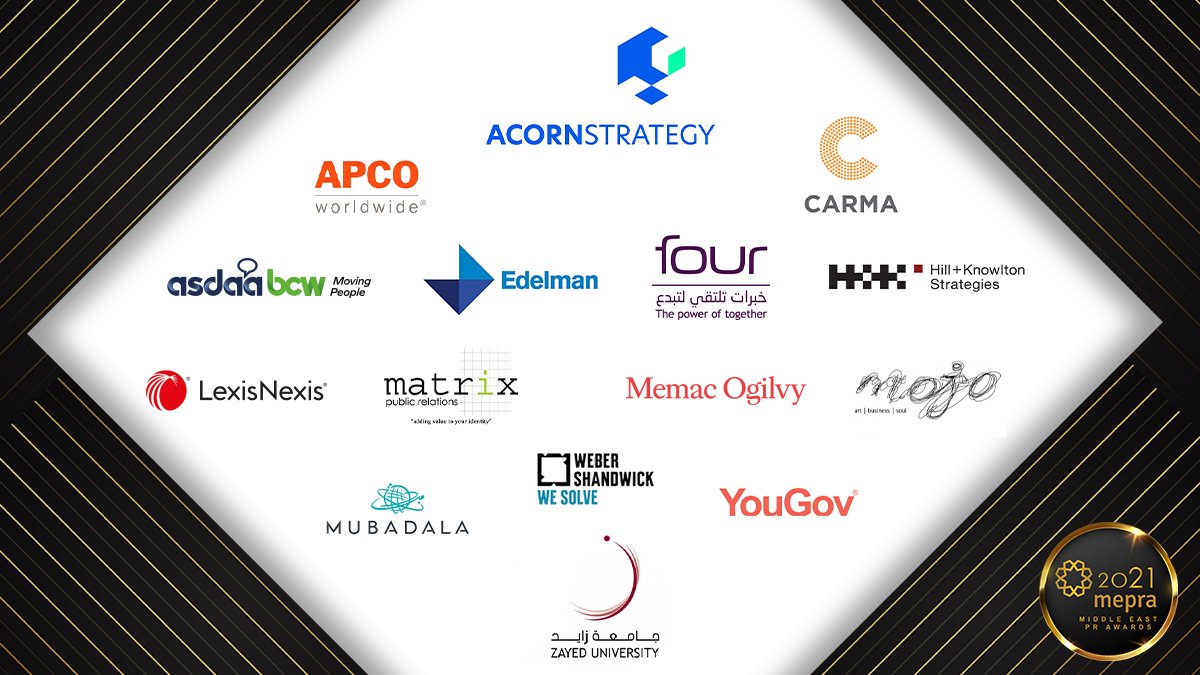Thank you to our incredible sponsors for making the 2021 #MEPRAAwards as special as always. We’ll see you next year. #PRAwards #MiddleEastPR