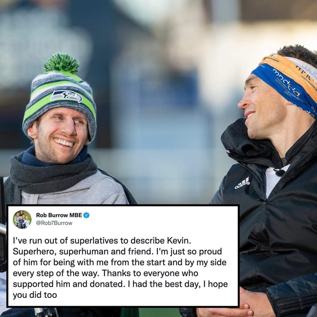sambucks77's tweet photo. Superheroes don’t just wear capes💙 what an inspiration these two are! Best Friends. This picture just captures everything that could be said #MND #RobandKev #TheExtraMile @Rob7Burrow Kevin Sinfield 💙 https://t.co/MTyI0XyNqn