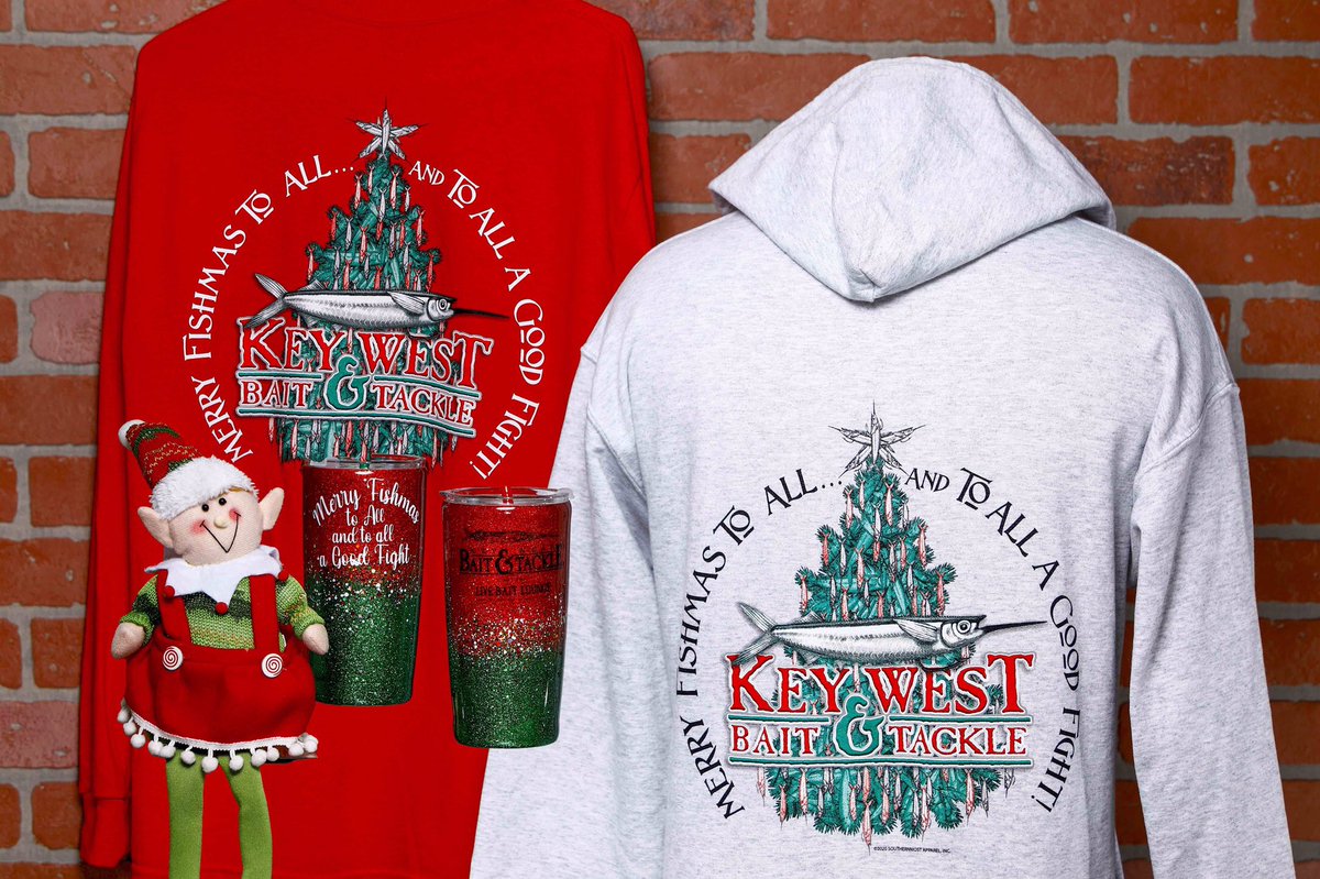 Check out this years NEW Merry Fishmass design! Available on Long Sleeve T-Shirts and Zipup Sweatshirts! Our Merry Fishmass message is also on 20oz Tumblers this year keywestbaitandtackle.com/key-west-bait-…