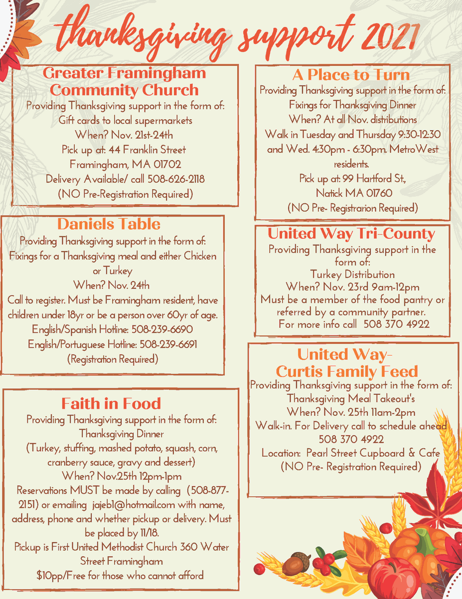 Thanksgiving Food Resources: Information is available in English, Portuguese, and Spanish.

framinghamma.gov/DocumentCenter…