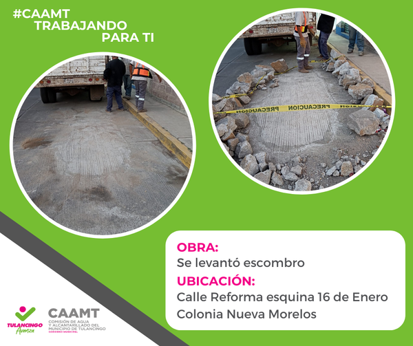CAAMT_Tgo's tweet photo. El gobierno Municipal de Tulancingo, encabezado por Jorge Márquez Alvarado, continúa atendiendo reportes ciudadanos.
#caamttrabajandoparati
#caamt
@TulancingoMpio https://t.co/ppbcfEYnyg