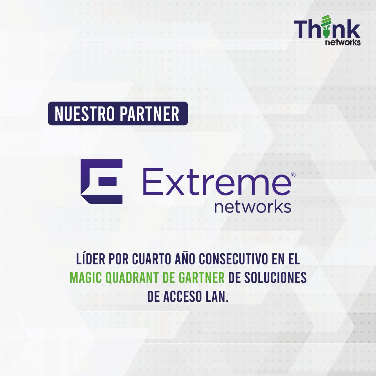 Think_Networks's tweet photo. #ExtremeNetworks se ha posicionado líder por cuarto año consecutivo en el #MagicQuadrant de Gartner de soluciones de acceso LAN.
Nota completa aquí: https://t.co/Xmz27JSNaT https://t.co/tC5cR3Exh5