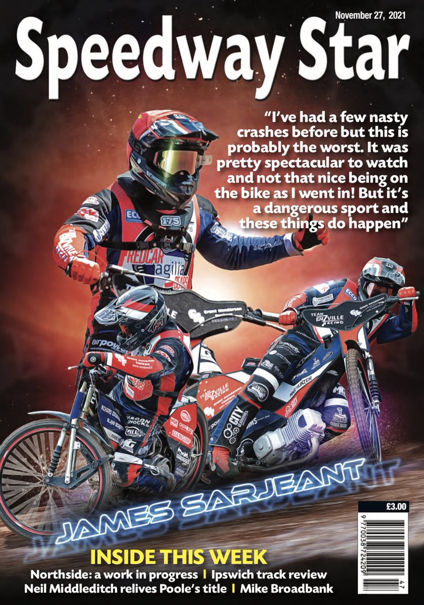 🗞 | IN TOMORROW’S MAGAZINE 

James Sarjeant is cover star and he recalls his terrifying crash last month.

➕ We speak to the owner of Northside and the man responsible for bringing back Workington.
➕ Loads more!

ORDER + SUBSCRIBE ⬇️
💻 speedwaystar.net
📞 0208 335 1113