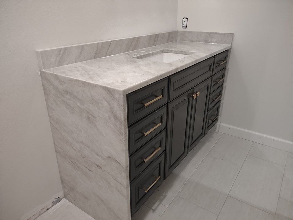 EliteStoneFab's tweet photo. ESF recently completed another countertop installation including a downstairs bar and lower level vanity with matching marble stone. Just in time for the holidays! https://t.co/aAZbaFPzbU