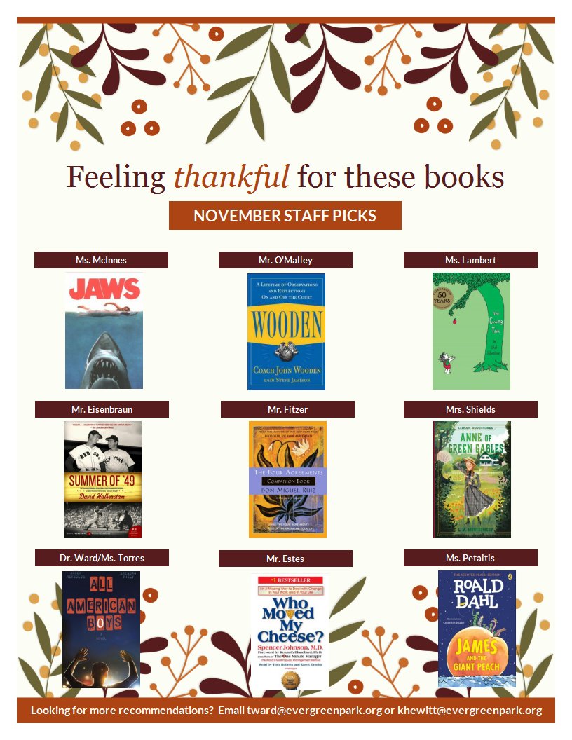 DrWardEPCHS's tweet photo. #EPCHSBooksWeAreThankfulFor #EPCHSReads @Epchs231 @epchslrc - Hey Mustangs - Check out the books our staff members are thankful for.   #EPCHSReads https://t.co/4HqIwdk9Yy https://t.co/3Bk4pHHGkx