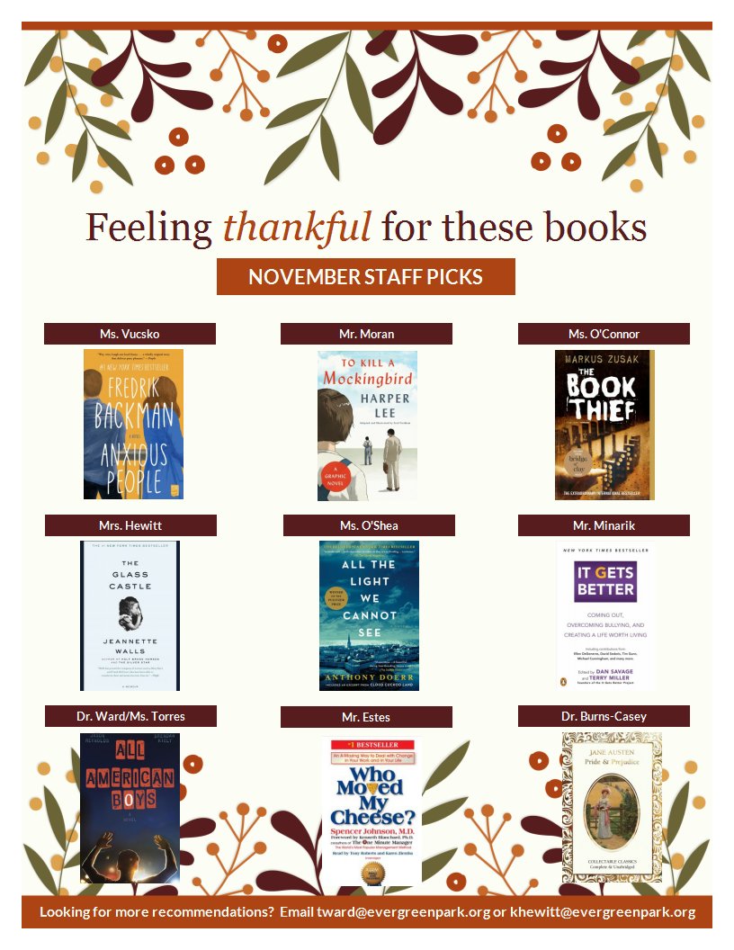 DrWardEPCHS's tweet photo. #EPCHSBooksWeAreThankfulFor #EPCHSReads @Epchs231 @epchslrc - Hey Mustangs - Check out the books our staff members are thankful for.   #EPCHSReads https://t.co/4HqIwdk9Yy https://t.co/3Bk4pHHGkx