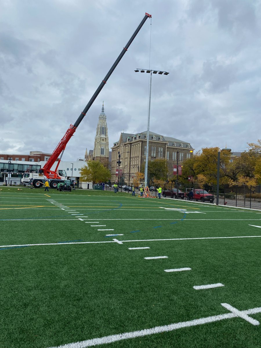 DavidM_Musco's tweet photo. Lights being installed at St Ignatius High School College Prep. https://t.co/N8yojwxTJy