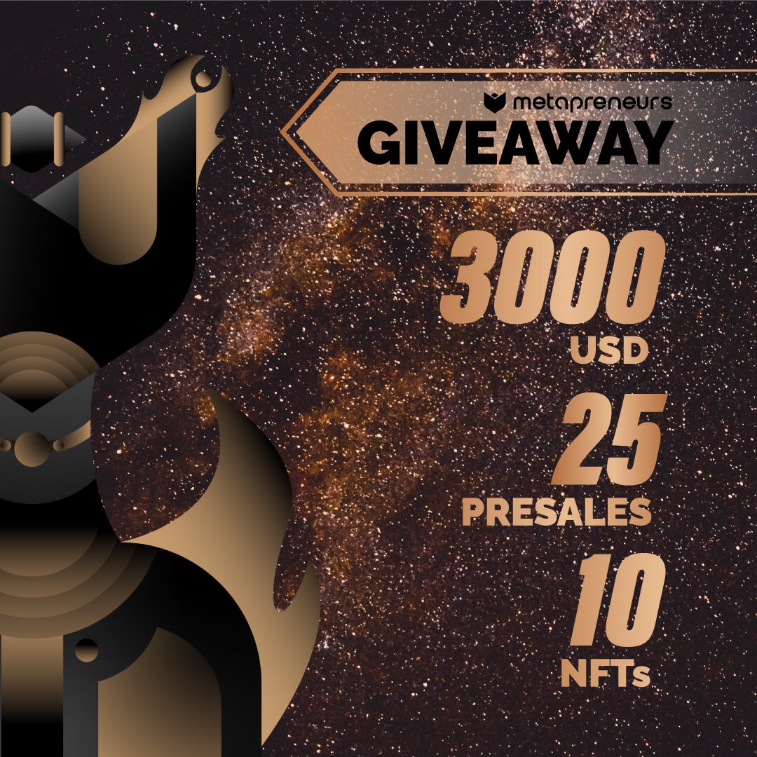 🚨HUGE GIVEAWAY ALERT🚨

- $3,000
- 25 presale spots 
- 10 NFTs 

To enter the giveaway: 

- Follow <a href="/metapreneur_nft/">METAPRENEURS - Archived</a> 
- RT this tweet 
- Tag 3 friends 

Winners will be announced on Monday November 29th on our Discord server #NFTs #NFTCommunity