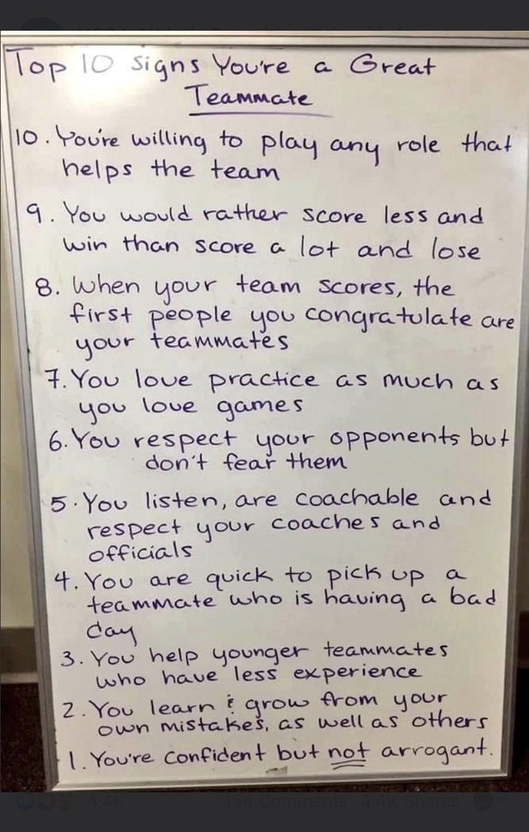 Play a team sport—be a great teammate. If you can’t be a good teammate—play an individual sport. No judgement, just figure out what is best for you.