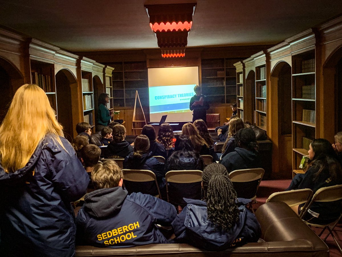 Sed_Academic's tweet photo. James and Phoenix leading a presentation and discussion at tonight’s @SedberghPhoenix Society in @SedberghLibrary on Conspiracy Theories! Great turnout and fantastic presentation @Sed_PowellHouse @Evans_Sedbergh https://t.co/siW4D8y2Xd
