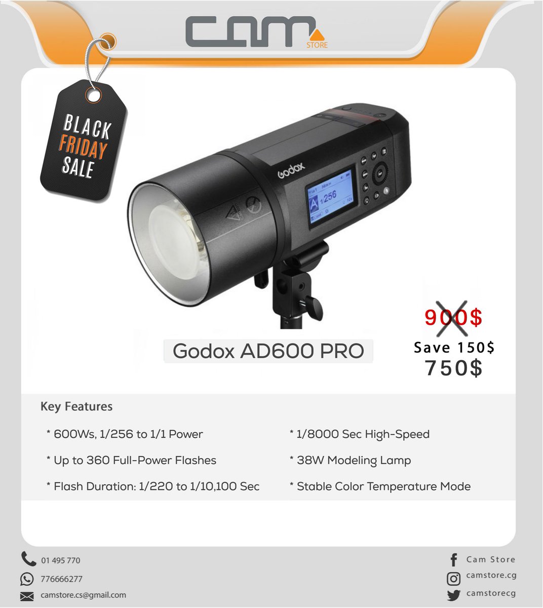 camstorecg's tweet photo. حبايبنا المصورين
📸📸 🧡🧡🧡

الحقوا تخفيضات Black Friday
و امتلكوا ملك الفلاشات
Godox AD600 pro
السعر الجديد 750$

السعر قبل التخفيض 900$
توصيل مجاني لجميع المحافظات اليمنية https://t.co/8ksd9841Re