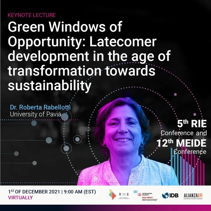 AlianzaEfi's tweet photo. Dr. Roberta Rabellotti from @unipv join us at our last Keynote Lecture on Dec. 1 at the V #RIEConference and XII #MEIDEConference talking about the opportunities for paradigm shift towards a global green economy. 

Register now: https://t.co/VCxu9yI0kg

#SomosColombiaCientífica. https://t.co/VXdLHOfL60