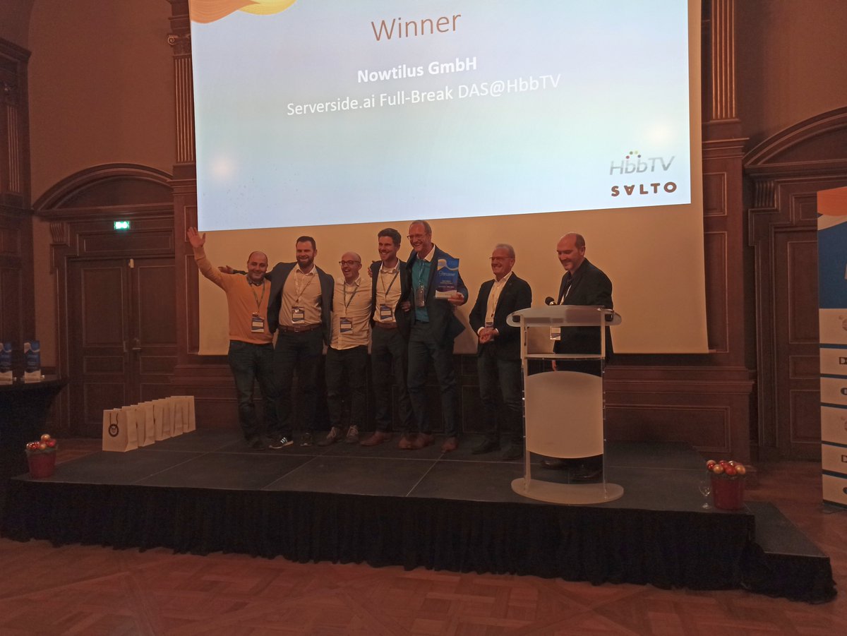 HbbTV_official's tweet photo. Congratulations to #Nowtilus for winning the #HbbTV Award for the Best HbbTV Scale-up Project with https://t.co/wDLesGN0KX Full-Break DAS@HbbTV! https://t.co/NGEB5GSuqC #HbbTVParis https://t.co/eci2gV1KwO
