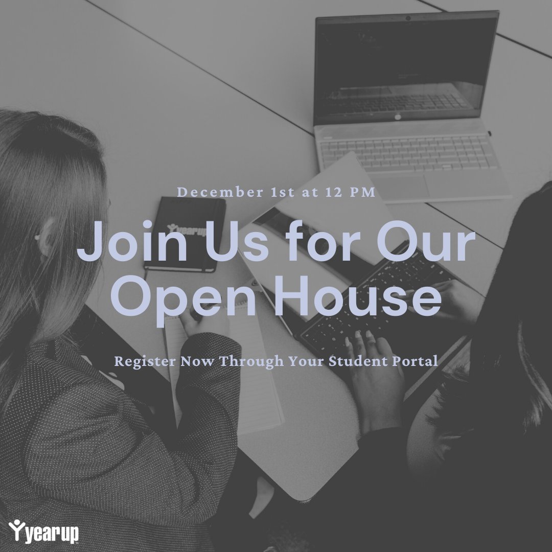 Our Puget Sound Open House event is coming up! 🎉

Join us on December 1st at 12 PM to learn how Year Up can help you launch your dream career.

Register through your student portal!