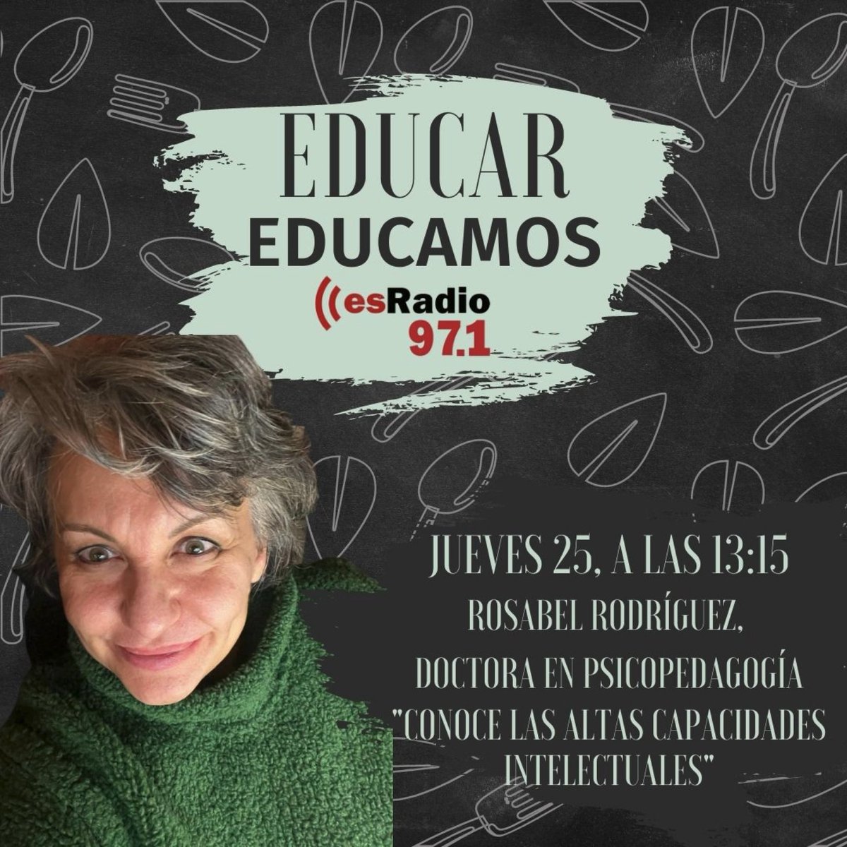VickyFerrerColl's tweet image. Mañana, nuevo programa, muy interesante y del que aprenderemos muchísimo, ¡sin duda! Conociendo las Altas Capacidades Intelectuales con Rosabel Rodríguez, dra en psicopedagogía @UIBuniversitat Con @MaraMor66392223 a las 13:15 en @esRadio971 #educareducamos
