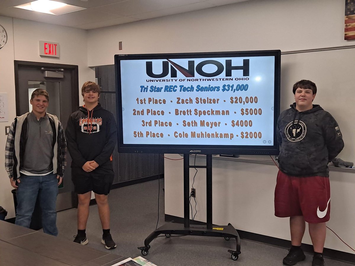 Tristarcc1's tweet photo. CONGRATULATIONS to these 4 Tri Star REC Tech students on getting $31,000 by earning 4 of the 5 UNOH Robotics and Automation scholarships by getting the highest scores on the Robotics scholarship. Consider a Career Technical Education!!! #CTE #education https://t.co/2SMd5u6OPb