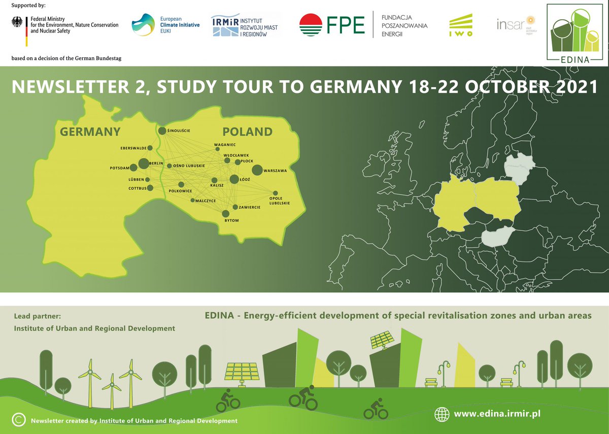 On 18-22 Oct 2021, a study visit to Germany took place, organized as part of the next stage of the project "EDINA - #Development of #energyefficiency in Special Revitalization Zones and Urban areas". Read more on our newsletter:
edina.irmir.pl/newsletter-2-s…