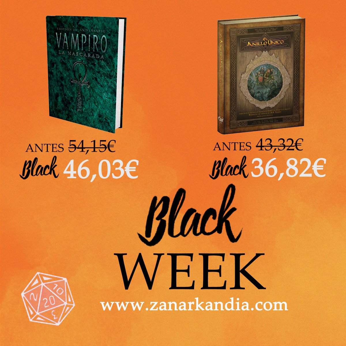 Hoy, manuales de rol
El primero, Vampiro la Mascarada, un clásico y la manera de introducirse en el rol para muchos.

El segundo, ambientado en uno de los universos de fantasía más conocidos: El Señor de los Anillos; El Anillo Único
Como siempre, en la web.

Nos vemos mañana 😉