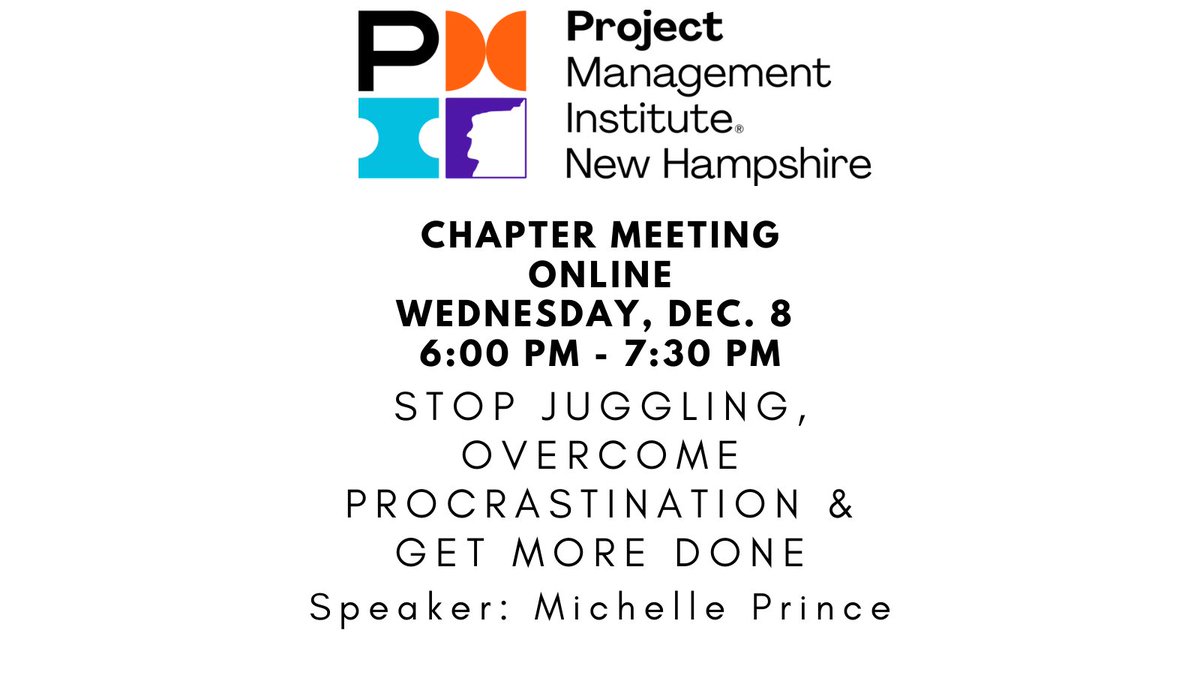 PMI New Hampshire Chapter meeting will be online in December. Register at pmi-nh.org/chapter-meetin…