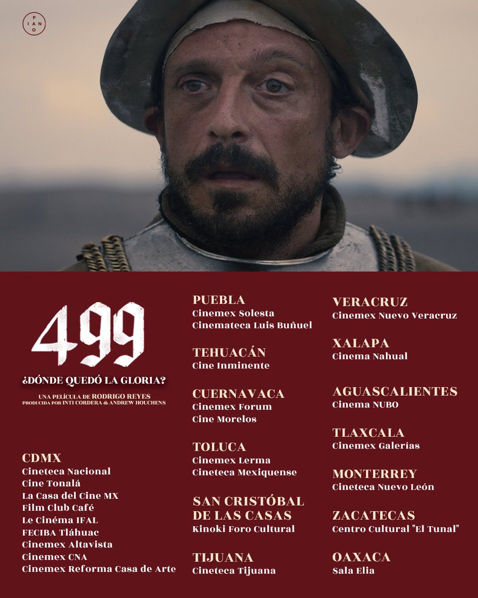 SomosPiano's tweet photo. A partir de este 25 de noviembre, 499 de Rodrigo Reyes en estos 25 cines del país. 
__
¿Dónde quedó la gloria?
#500años https://t.co/PjhFbM26Ep